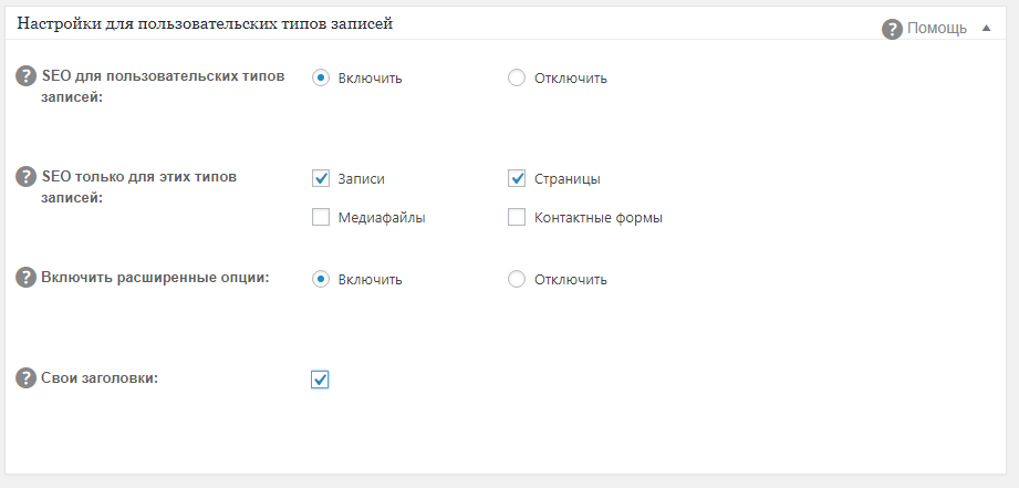 Настройки пользовательских типов записей в All in One SEO pack