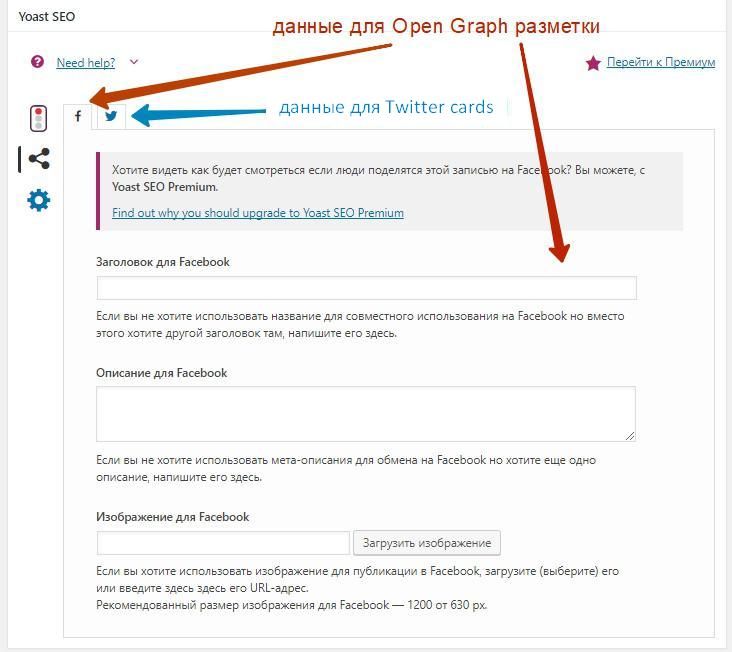 Настройки open graph и twitter cards в YOAST SEO